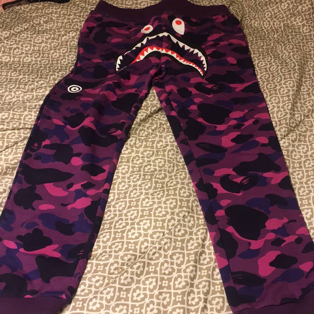 💜😈🔥Purple Camo Men Bape Shark Mouth Joggers